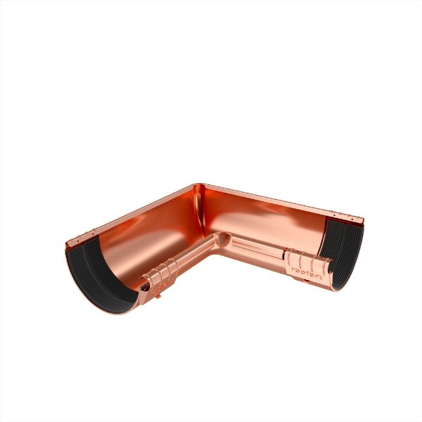 125mm Half Round Internal Angle 90° c/w Unions (Copper)